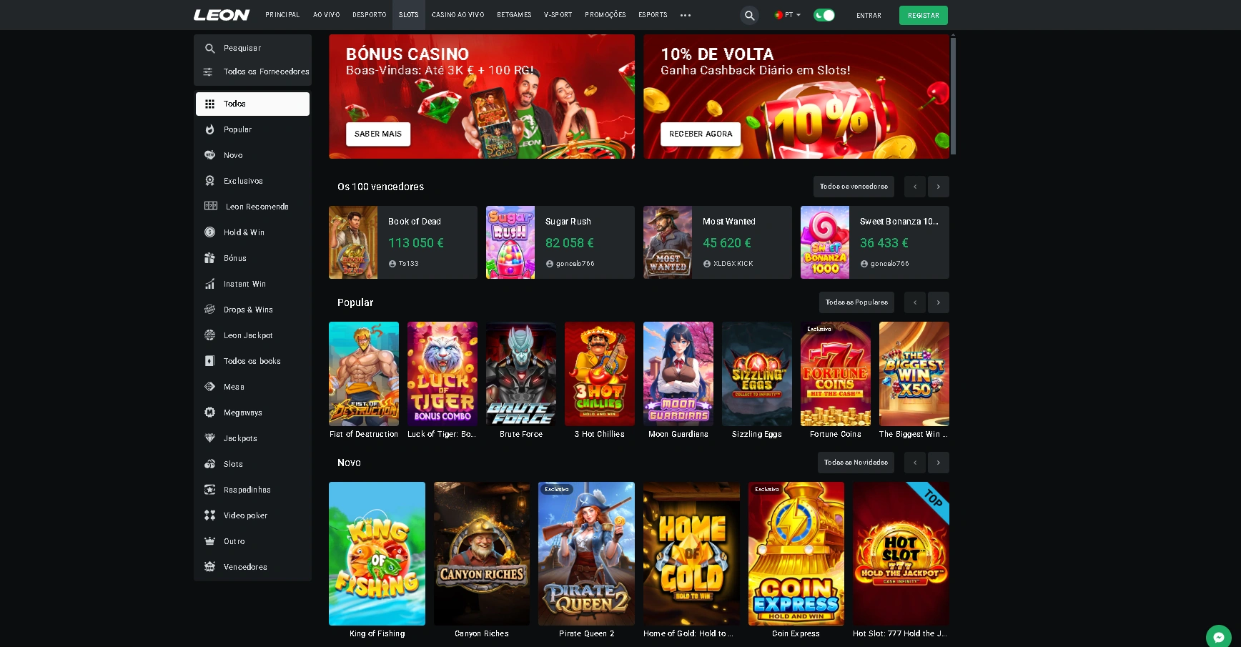 Jogos populares na aplicação LeonBet